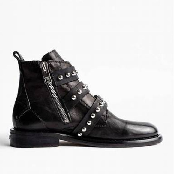 Zadig & Voltaire Laureen leather Spike buckle ankle moto boots - Picture 4 of 8